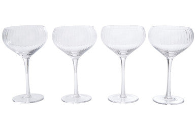 Four clear cocktail glasses with slender stems and curved bowls from the lyle set of four cocktail glasses