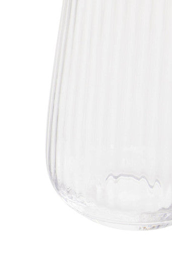 Clear glass vase with vertical ridges and flared base in the lyle set of four hi ball glasses collection