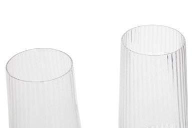 Clear ribbed plastic tubing shown with lyle set of four hi ball glasses for stylish drink serving and decoration