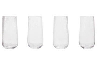 Four clear lyle set hi ball glasses with flared rims and vertical ridges perfect for cocktails or soft drinks