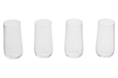 Clear tall glass tumblers with subtle vertical ridges from the lyle set of four hi ball glasses