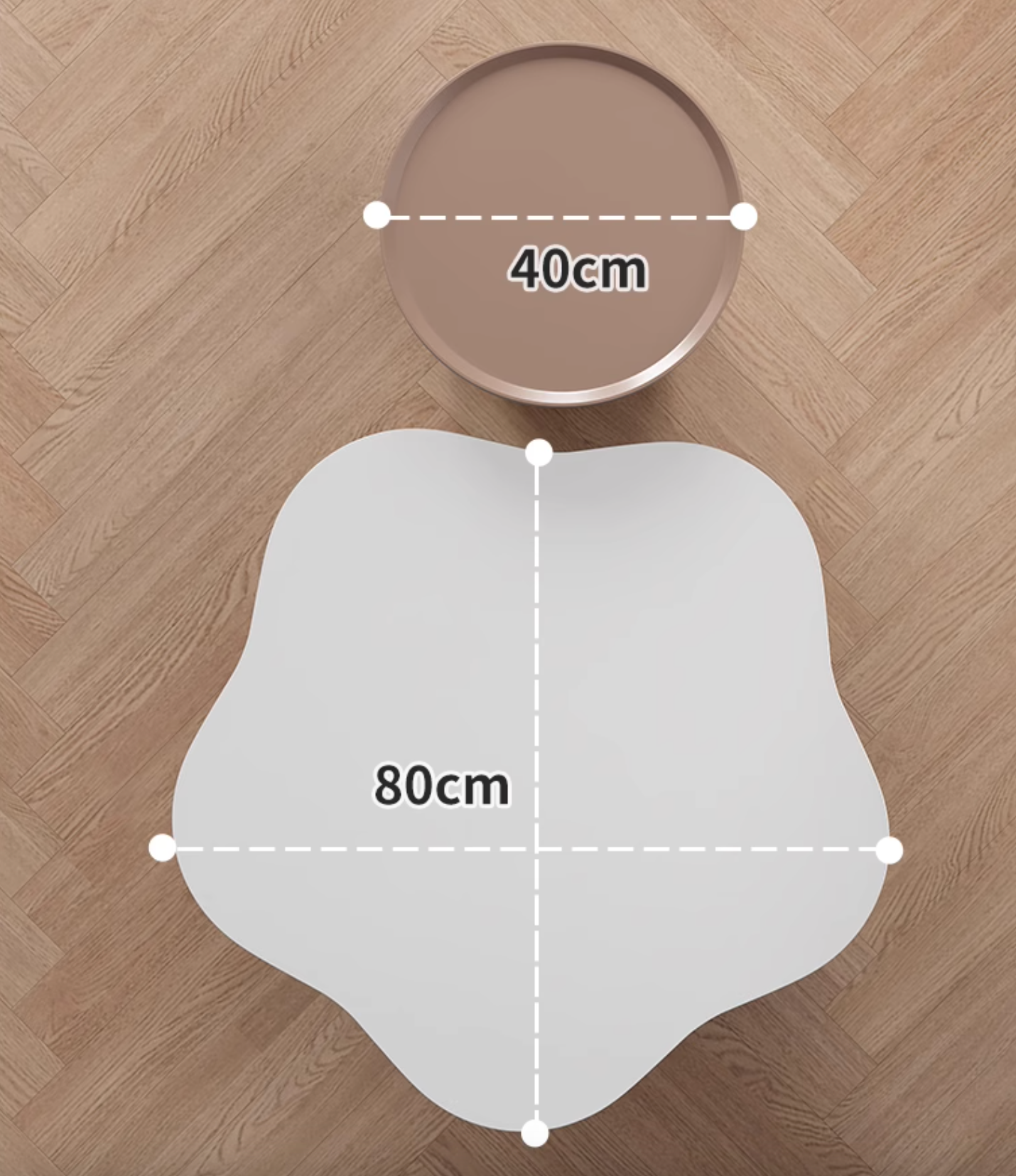 Minimalist round coffee table with matte taupe finish from lynn blossoms coffee table set offering financing and low shipping cost