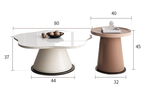 Modern minimalist coffee table with glossy white cloud-shaped top and matte beige conical base offer financing shipping cost available