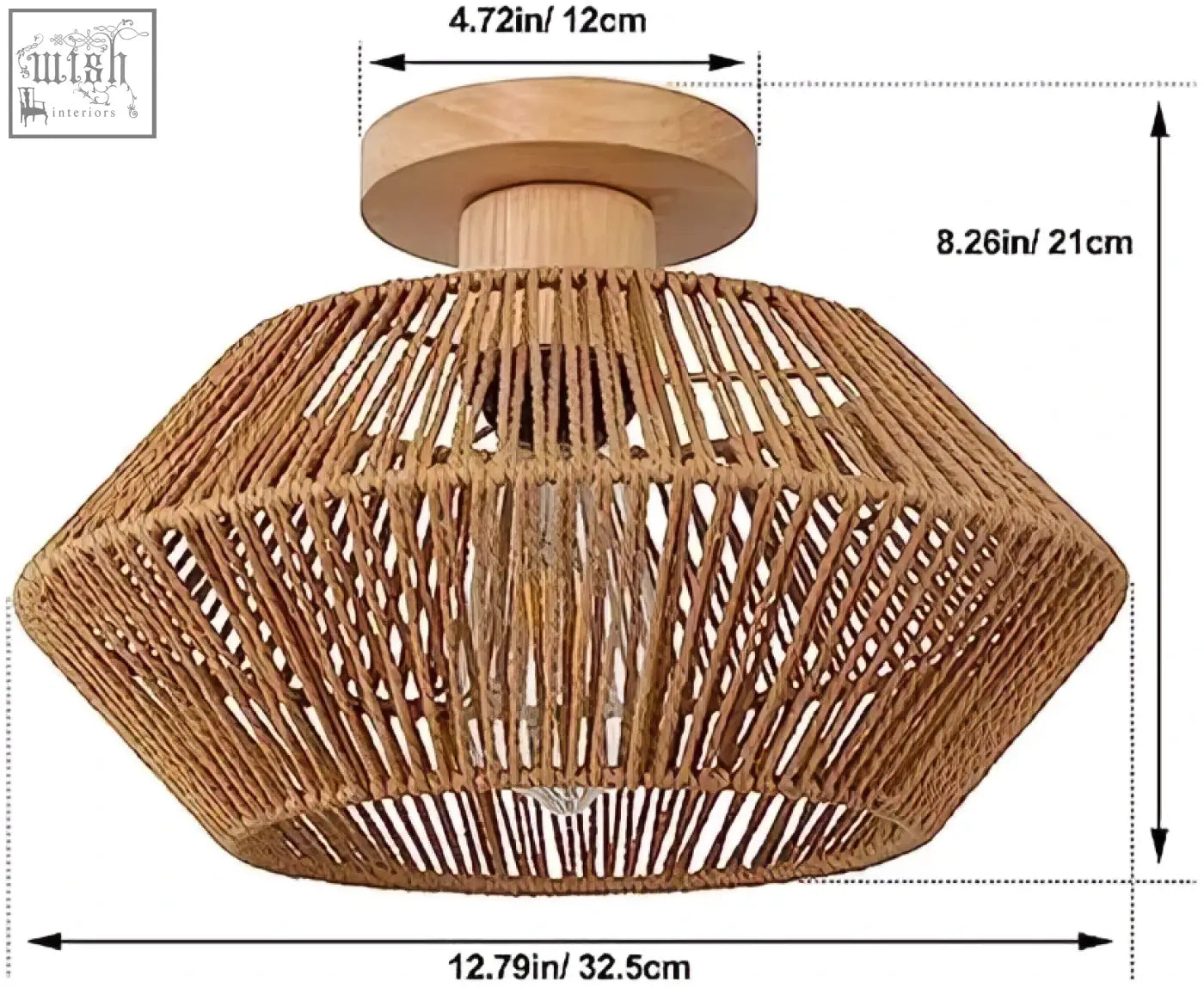 Lynpon bohemian natural-toned rattan ceiling light with woven octagonal design and wooden mount for living spaces