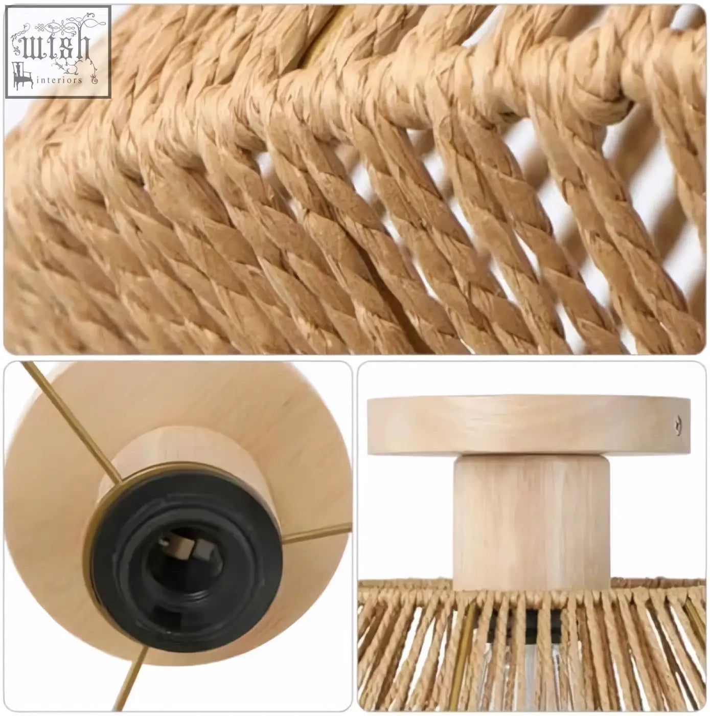 Lynpon bohemian rattan ceiling light with natural woven shade, light wood base, and black bulb socket for cozy spaces