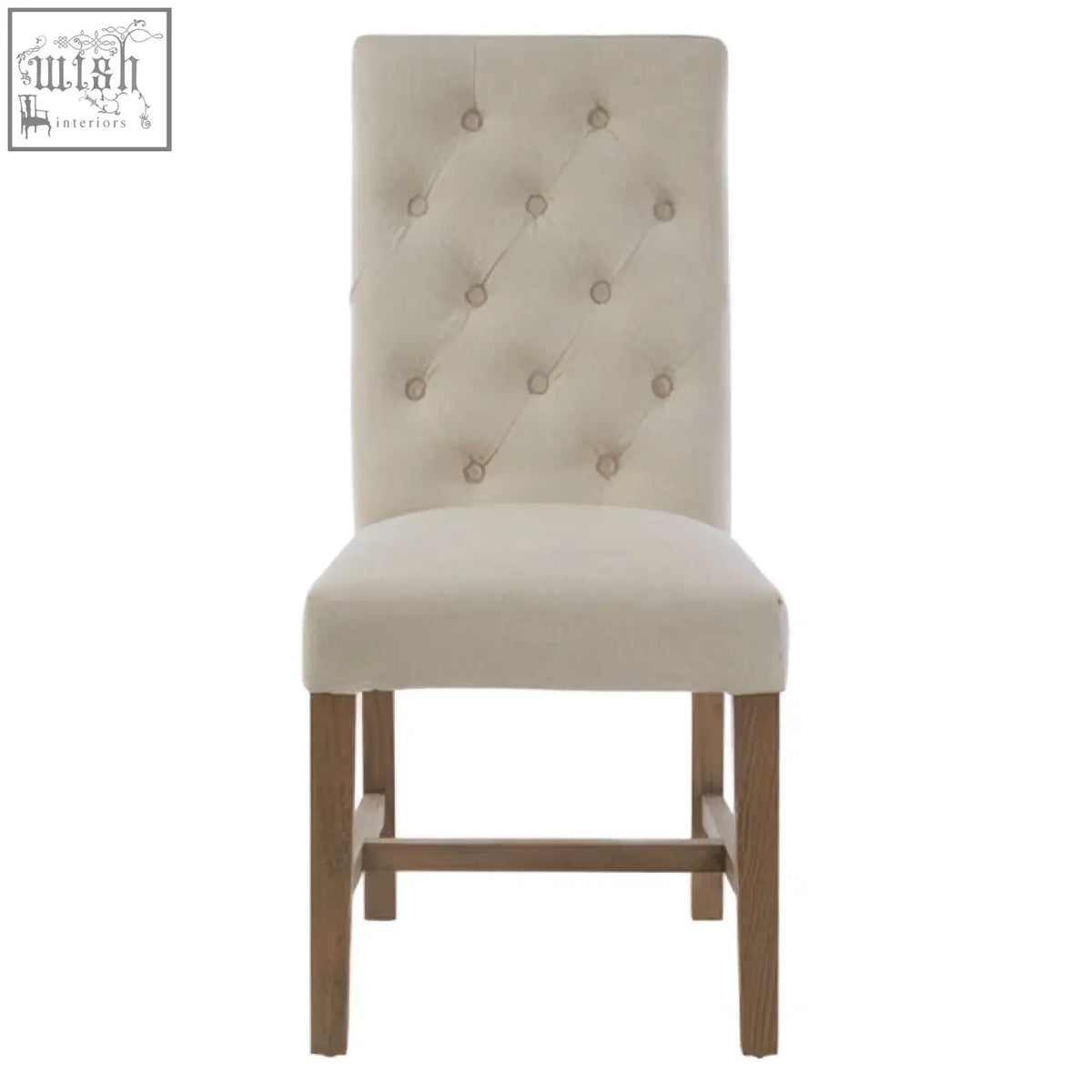 Beige linen lyon beige linen dining chair with tufted back and wooden legs for stylish dining rooms