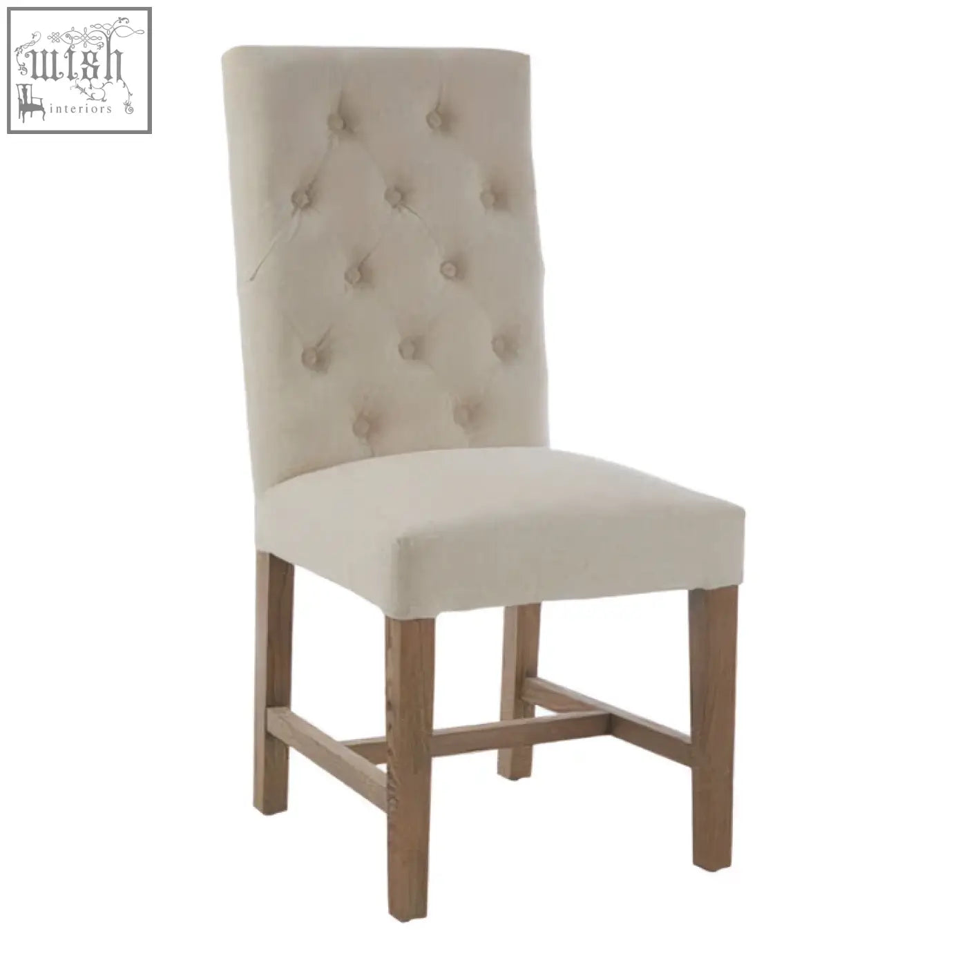 Beige linen lyon beige linen dining chair with tufted back and wooden legs perfect for stylish dining rooms