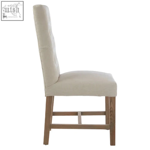 Beige linen lyon beige linen dining chair with tufted back and wooden legs for stylish dining room seating