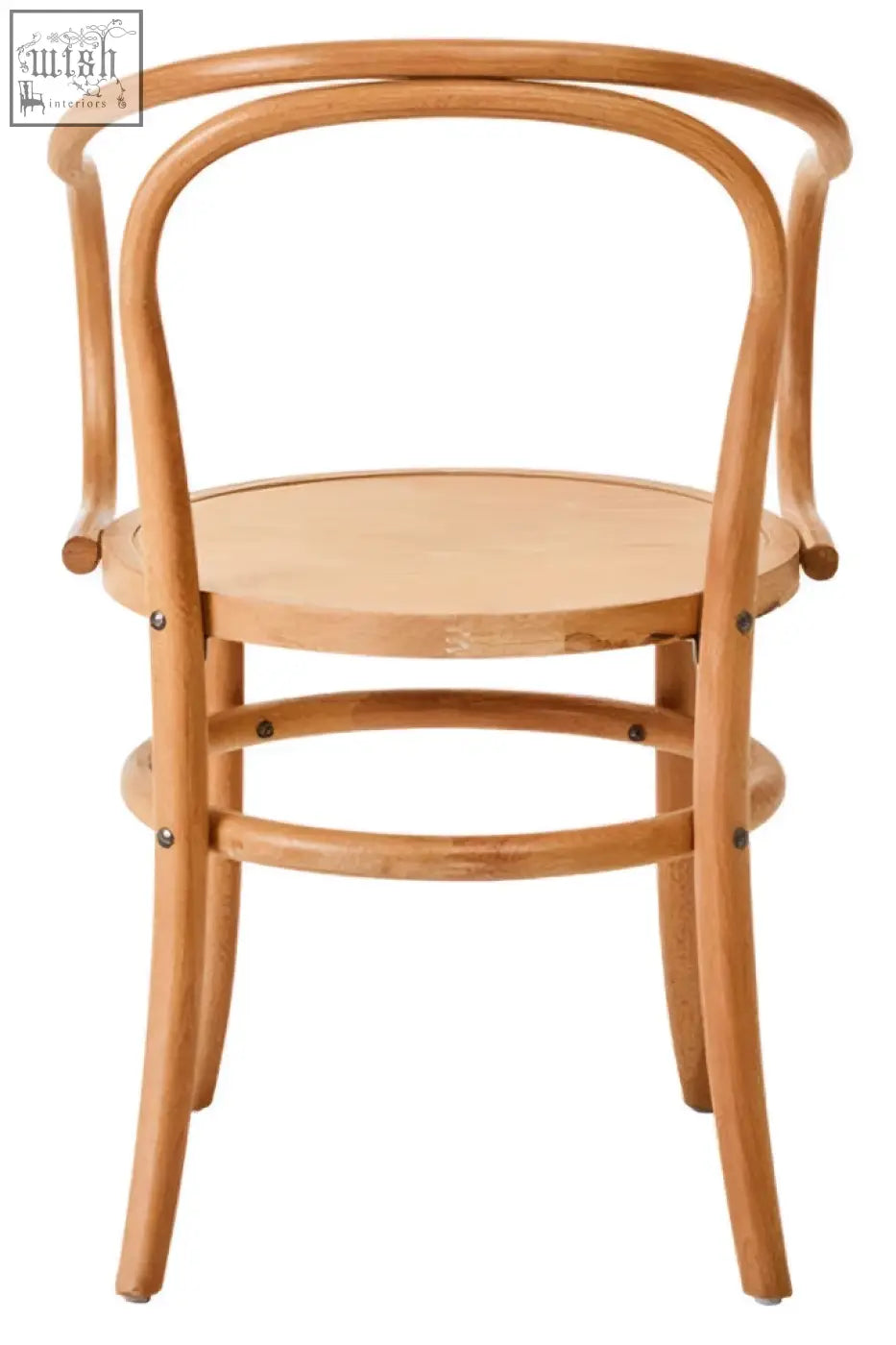 Light brown lyon natural beech wood dining chair with bentwood curved back and armrests for comfy seating
