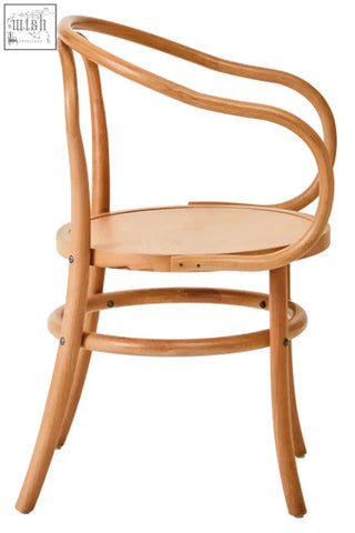 Light-colored lyon natural beech wood dining chair with curved bentwood frame and round seat
