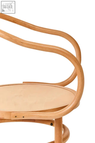 Lyon natural beech wood dining chair with light curved bentwood frame and round seat in natural beech wood finish
