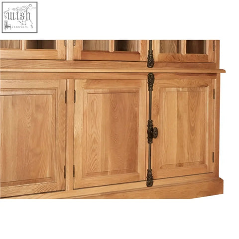 Lyon natural oak wood large cabinet with light oak finish and dark metal hardware for stylish wood storage