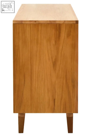 Light oak wood lyon rattan 4 door sideboard with clean lines and tapered legs for stylish storage