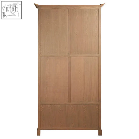 Light oak wooden wardrobe with traditional design and four panel doors in washed grey finish oak wood tall cabinet