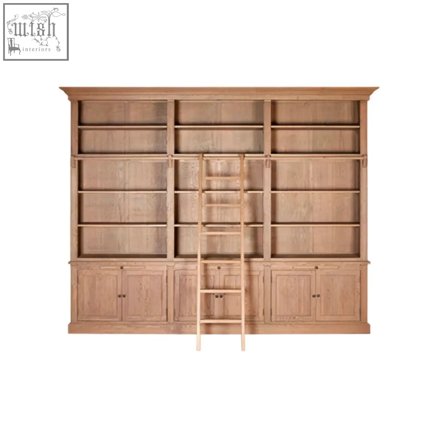 Light oak wooden bookcase with ladder in washed grey oak perfect for stylish storage and display
