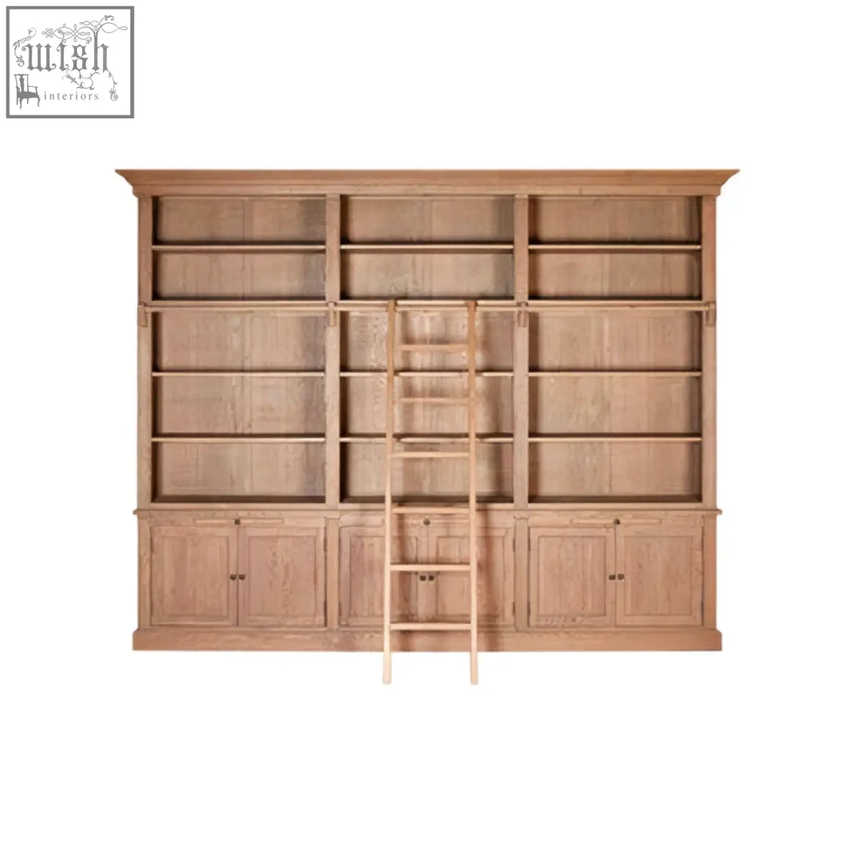 Light oak wooden bookcase with ladder in washed grey oak perfect for stylish storage and display