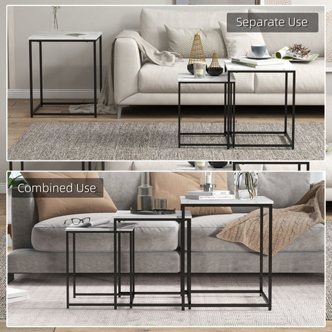 HOMCOM Three Nest of Tables, Marble Effect Finish