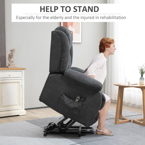 HOMCOM Oversized Riser and Recliner Chairs for the Elderly with 8 Vibration Massage, Large Fabric Upholstered Lift Chair for Living Room with Remote Control, Side Pocket, Footrest, Dark Grey
