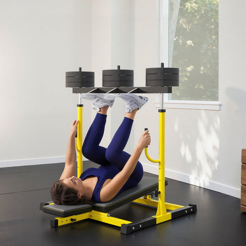 SPORTNOW Vertical Leg Press Machine with Adjustable Leg, Back and Head Positions, 1" Standard Plate Compatible, Yellow