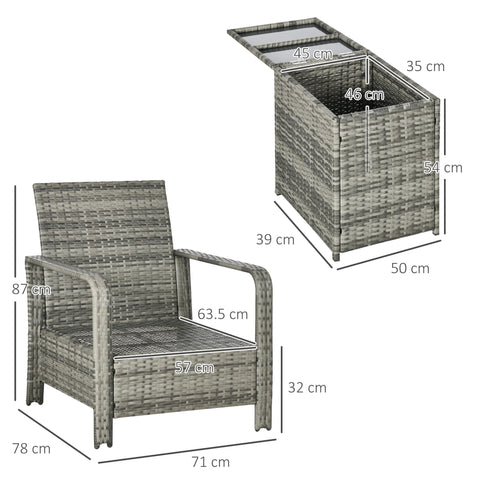 Outsunny 3 Pieces Rattan Bistro Set, Wicker Garden Furniture Set with Storage  Coffee Table and Chairs, Thickened Cushions for Outdoor, Patio, Balcony, Blue