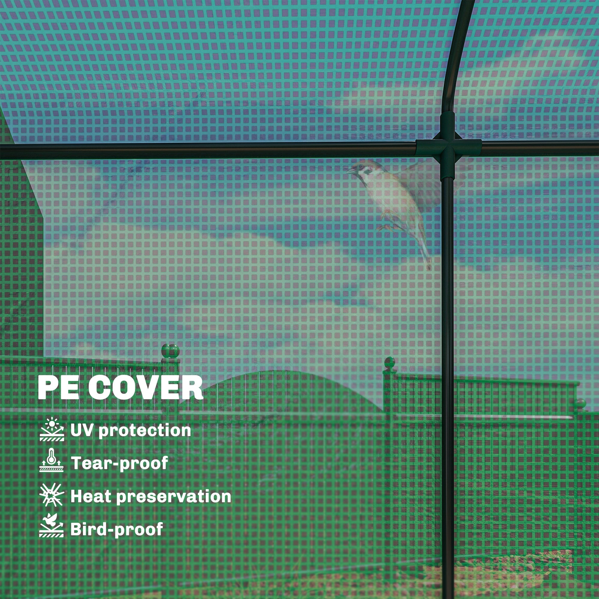 Outsunny Mini Greenhouse, Garden Tomato Growhouse with Roll-Up Door and 2 Mesh Windows, PE Cover, 200 x 75 x 188 cm, Green