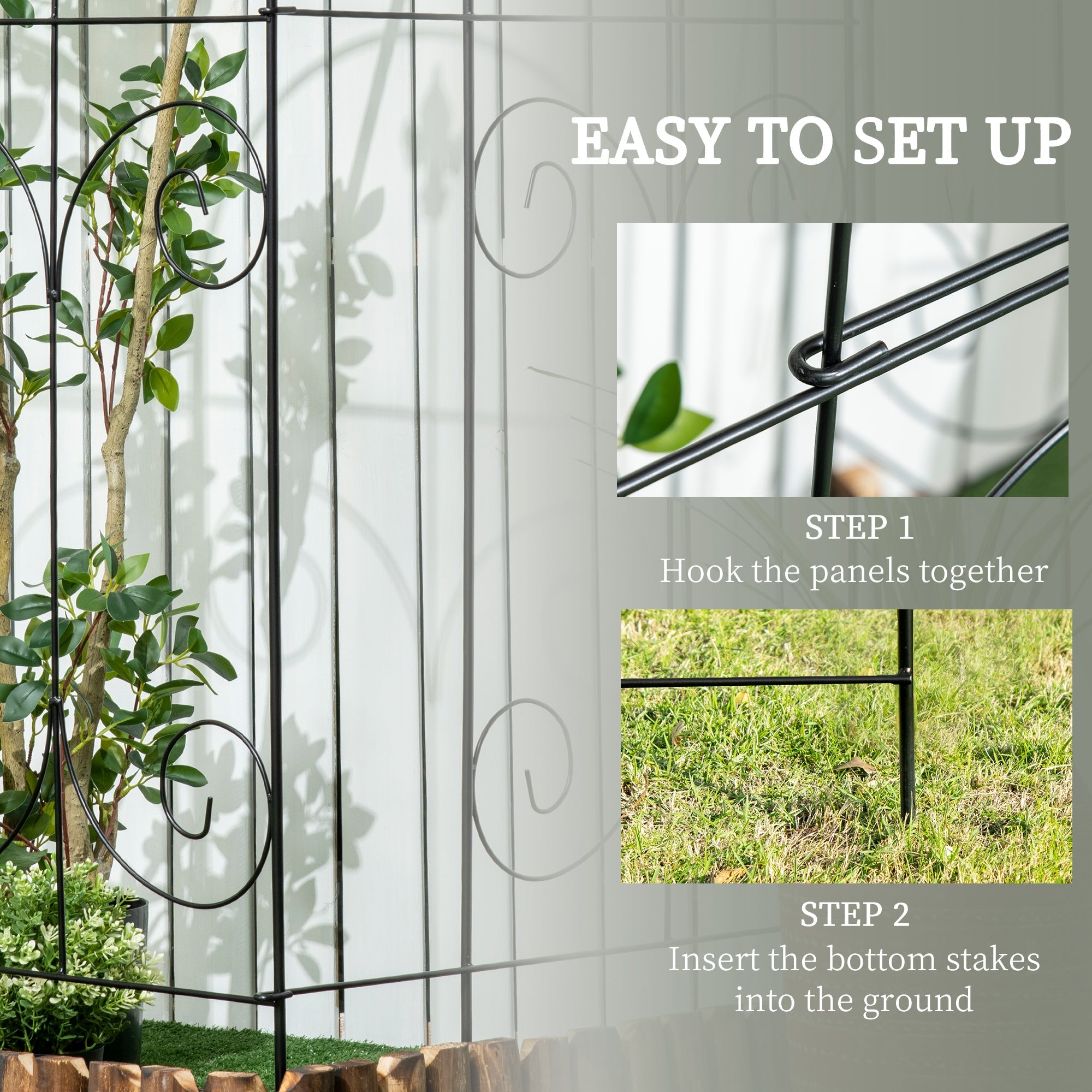 Outsunny Decorative Garden Fencing, 16PCs 44in x 25ft Outdoor Picket Fence Panels, Rustproof Metal Wire Landscape Flower Bed Border Edging, Black