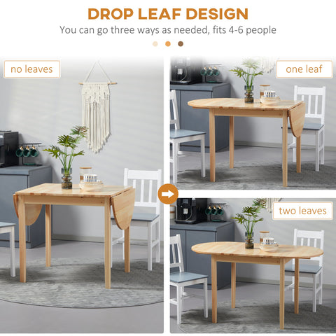 HOMCOM 4-6 Person Wooden Drop-Leaf Table - Natural Finish