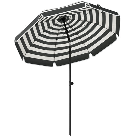 Outsunny 1.8 m Beach Umbrella Parasol with Sand Anchor, Portable 30° Tilting Patio Sun Shade with Adjustable Height, Grey/White