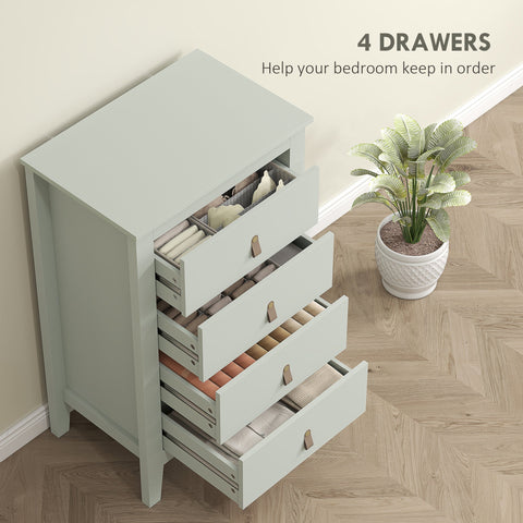 HOMCOM Bedroom Chest of Drawers, Modern 4 Drawer Dresser Cabinet with PU Leather Handles and Metal Runners for Living Room, Hallway, Entryway, Green