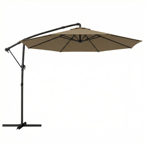 Outsunny 3 m Garden Cantilever Parasol with Cover, Round Overhanging Umbrella with 360° Rotation, Tilt, Khaki