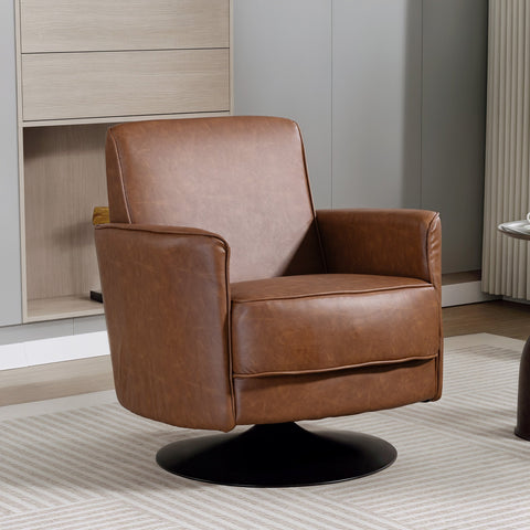 HOMCOM Upholstered Swivel Accent Chair with Pocket Spring Seat Support and 20cm Thick Padding, Brown