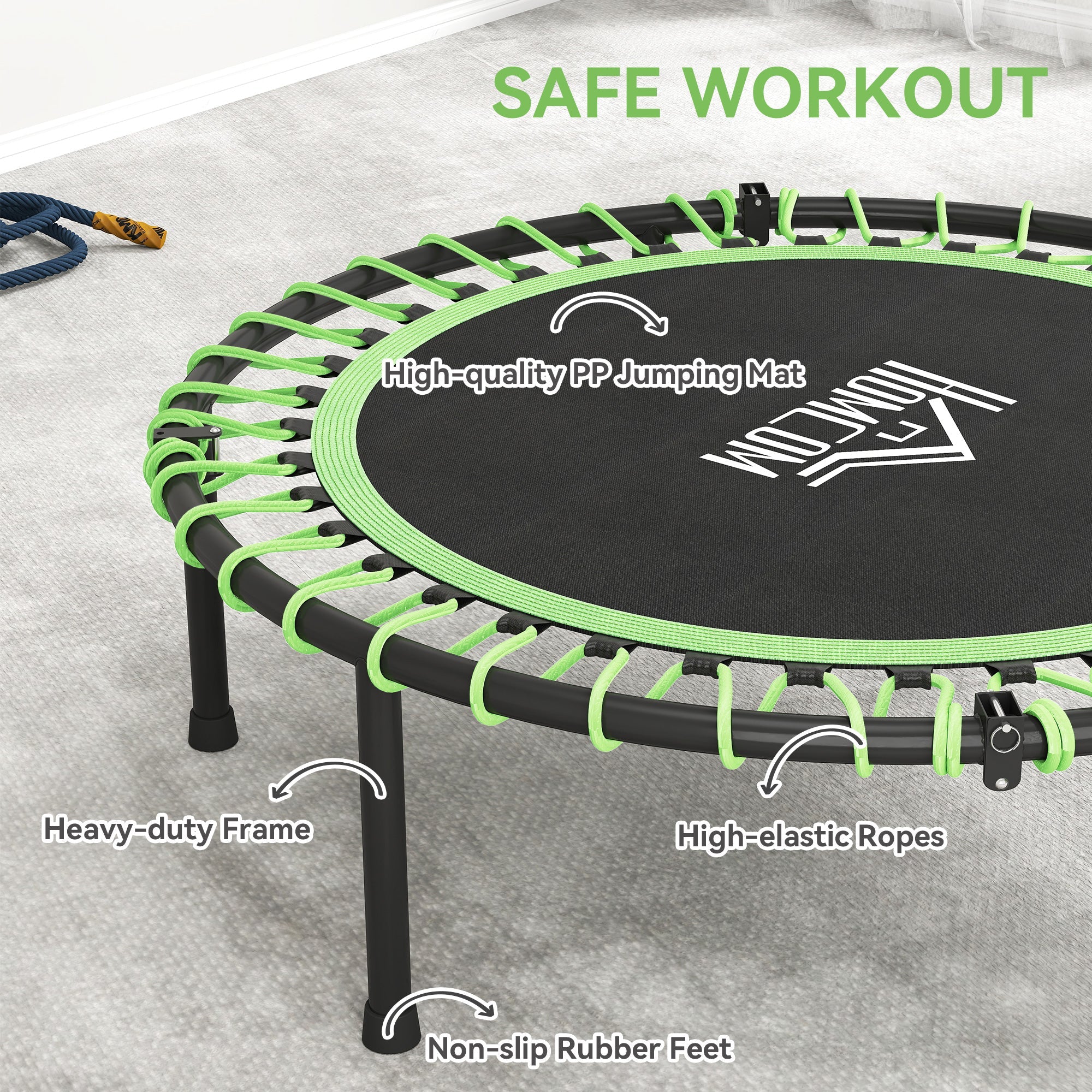 HOMCOM Mini Round Steel Frame Trampoline w/ Adjustable Handle, Green