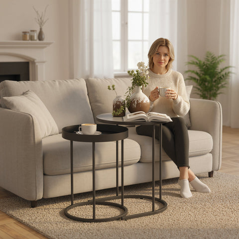 HOMCOM Set of Two Industrial Nesting Tables - Grey