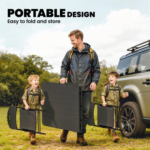 Outsunny 5 Piece 6ft Foldable Table and Chairs, Portable Picnic Table Set with 4 Chairs, Waterproof Top and Steel Frame, Black