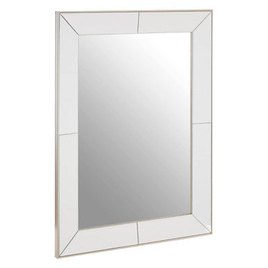 Mack wall mirror rectangular wall mirror with sleek silver frame and geometric paneling design