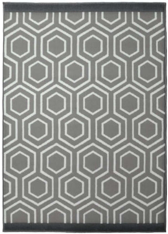 Gray and white geometric patterned maestro honeycomb grey rug with repeating hexagon design for modern spaces