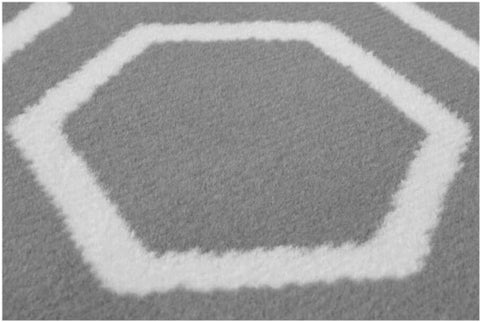 Maestro honeycomb grey rug with white hexagonal pattern on gray carpet perfect for modern home decor
