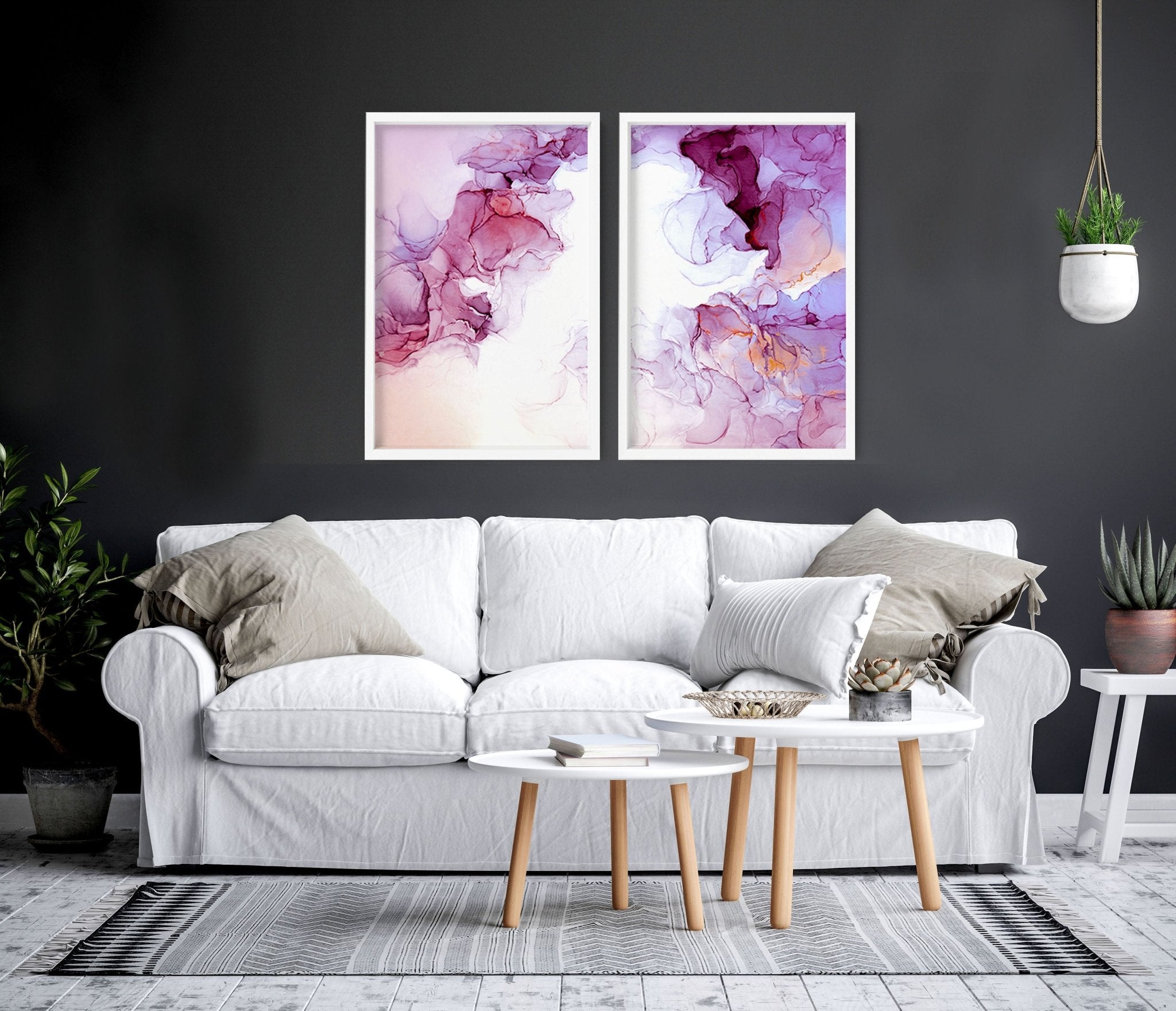 Abstract wall art for living room | set of 2 framed wall art prints