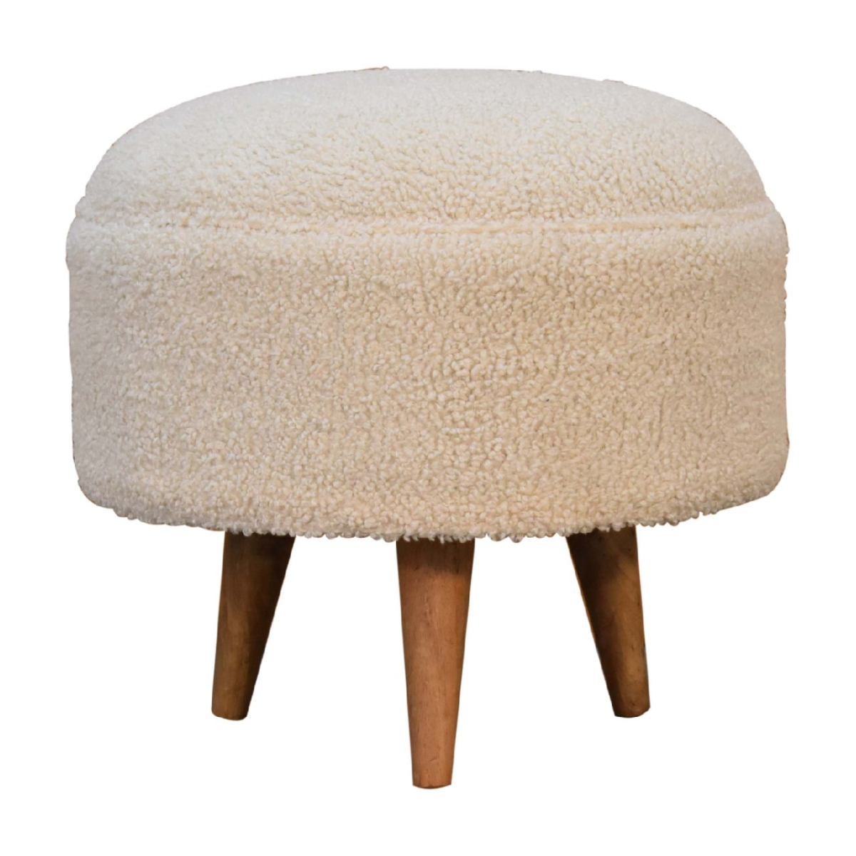 Artisan Furniture Solid Mango Wood Cream Boucle Rounded Footstool