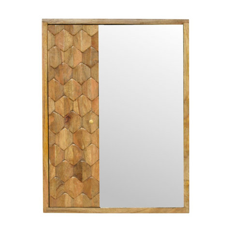 Artisan Furniture Solid Mango Wood Pineapple Carved Mirror Cabinet