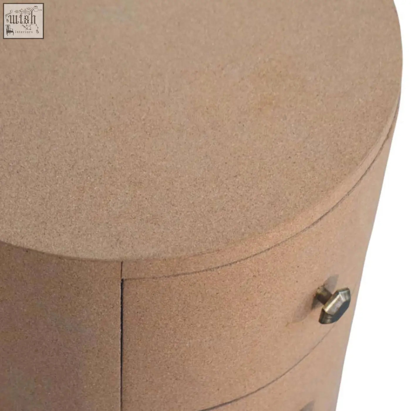 Beige cork maison liège storage unit with curved top and metallic drawer knob for stylish bedroom storage
