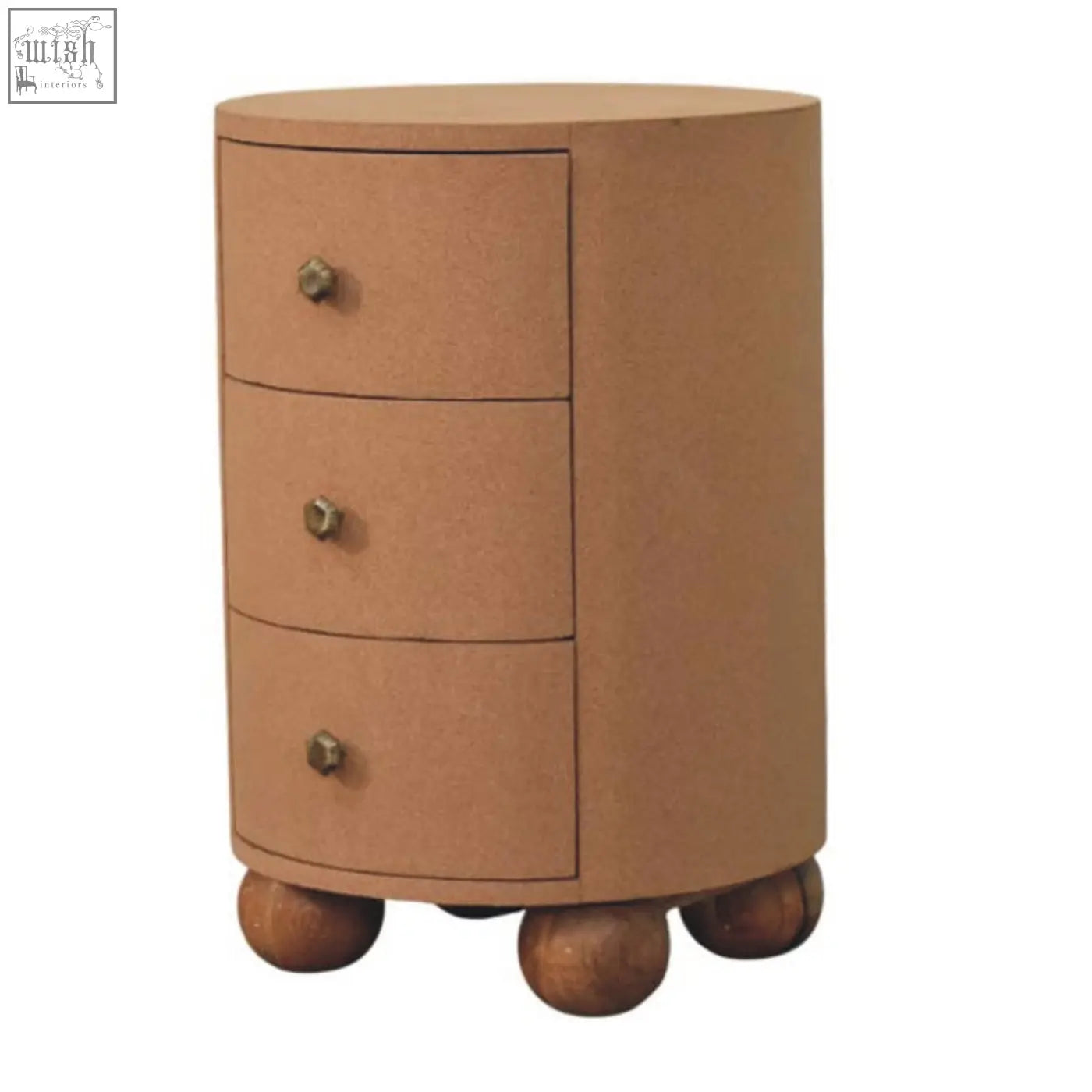 Maison liège light brown wooden storage unit with three drawers and brass knobs for bedroom or living room