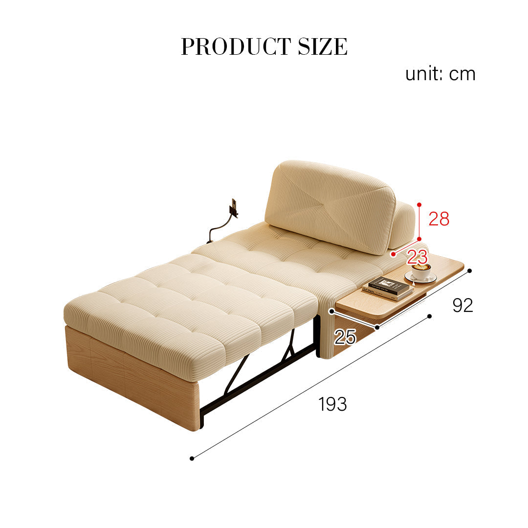 Makhmud Single Seater Sofa Bed With Foldable Side Table & Phone Holder, Corduroy