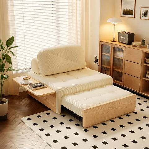 Makhmud Single Seater Sofa Bed With Foldable Side Table & Phone Holder, Corduroy