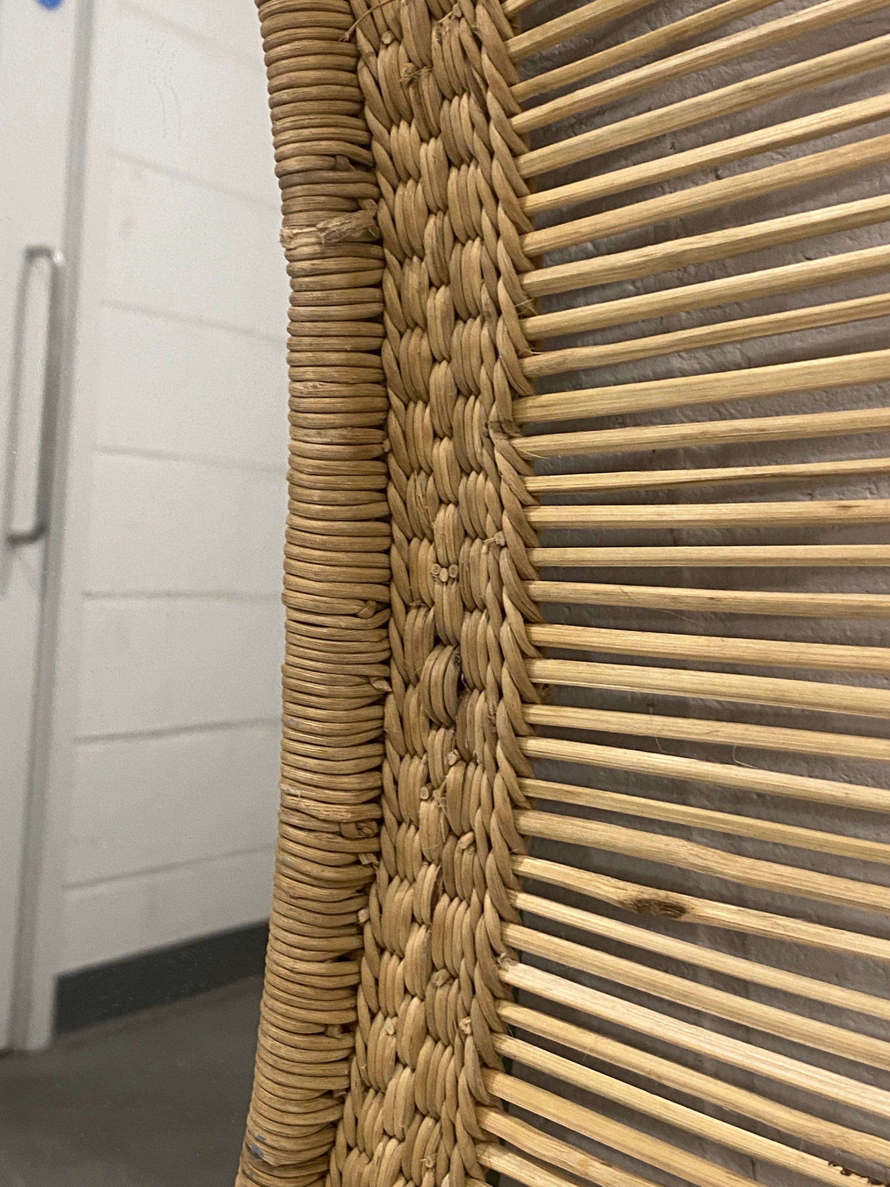 Natural woven rattan chair frame with light tan finish and vertical slats in malawi mirror oblong large style