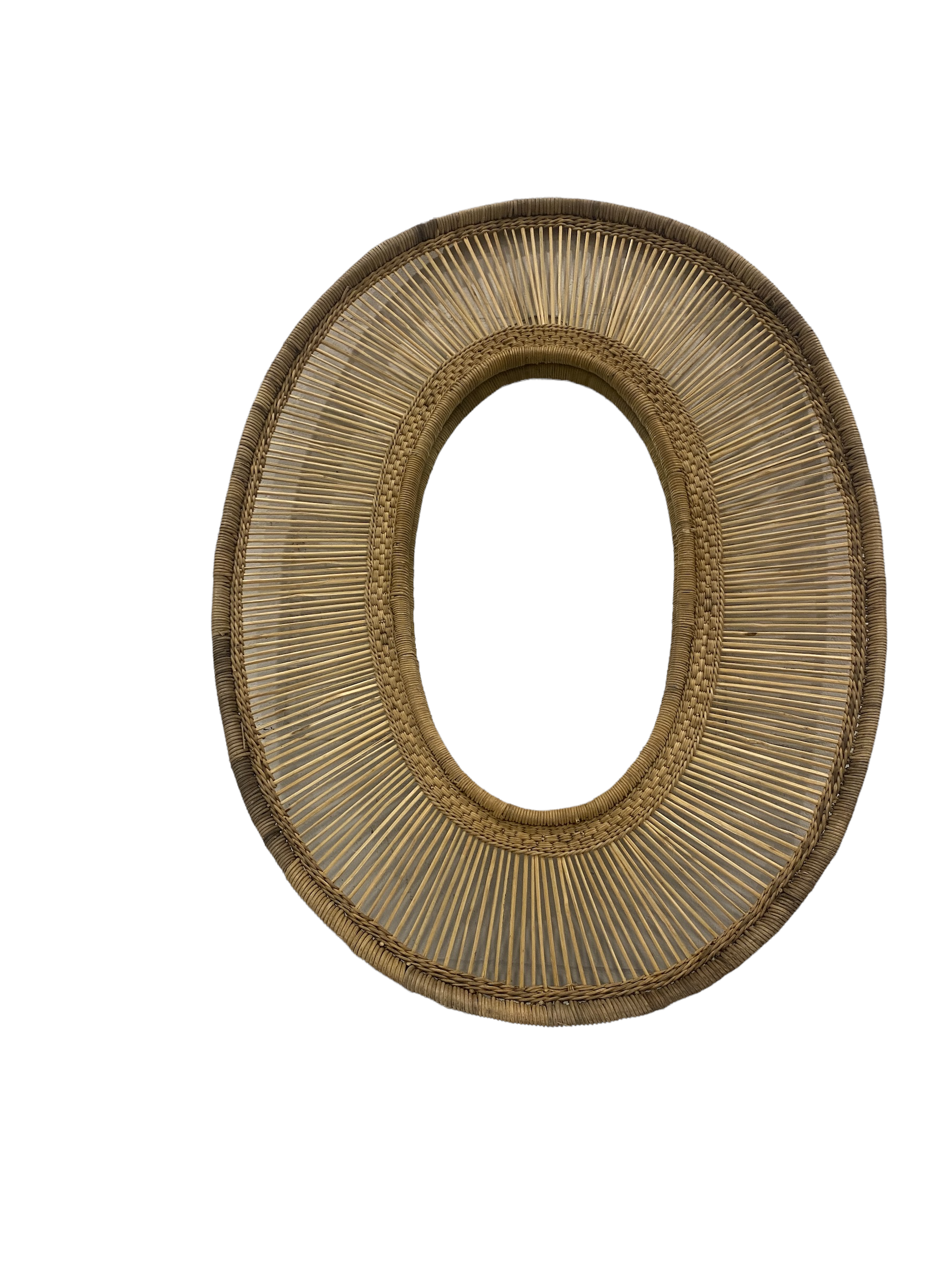 Natural woven rattan malawi mirror oblong 48.1 large with earthy brown frame and intricate radial weaving pattern