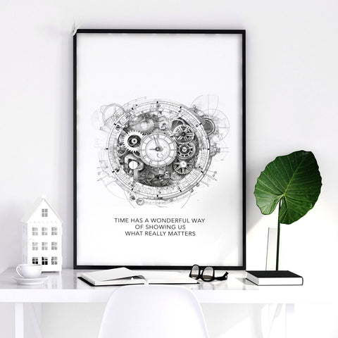 Male Office Decor | Set of 3 Abstract Clocks Wall art Prints