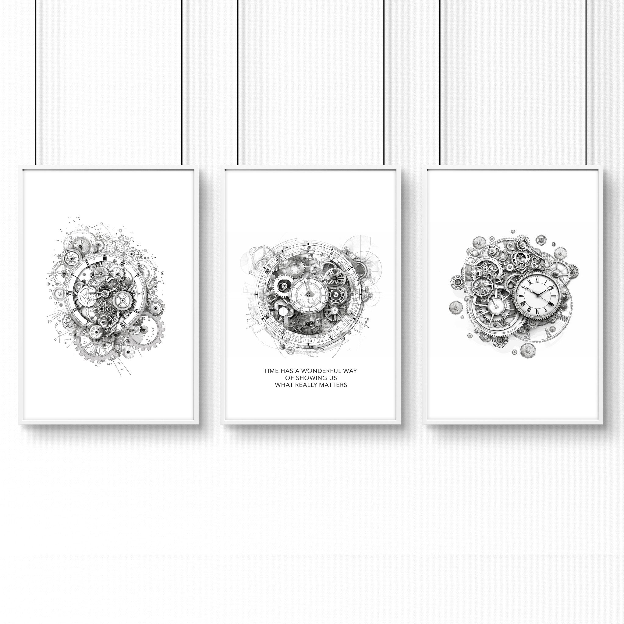 Male Office Decor | Set of 3 Abstract Clocks Wall art Prints
