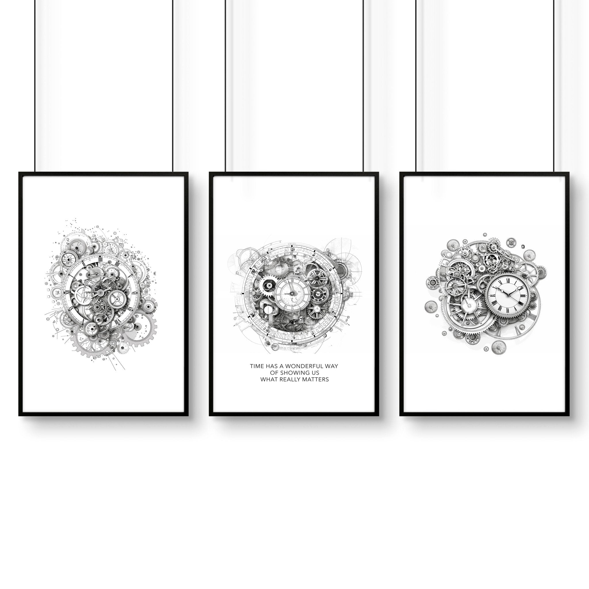 Male Office Decor | Set of 3 Abstract Clocks Wall art Prints
