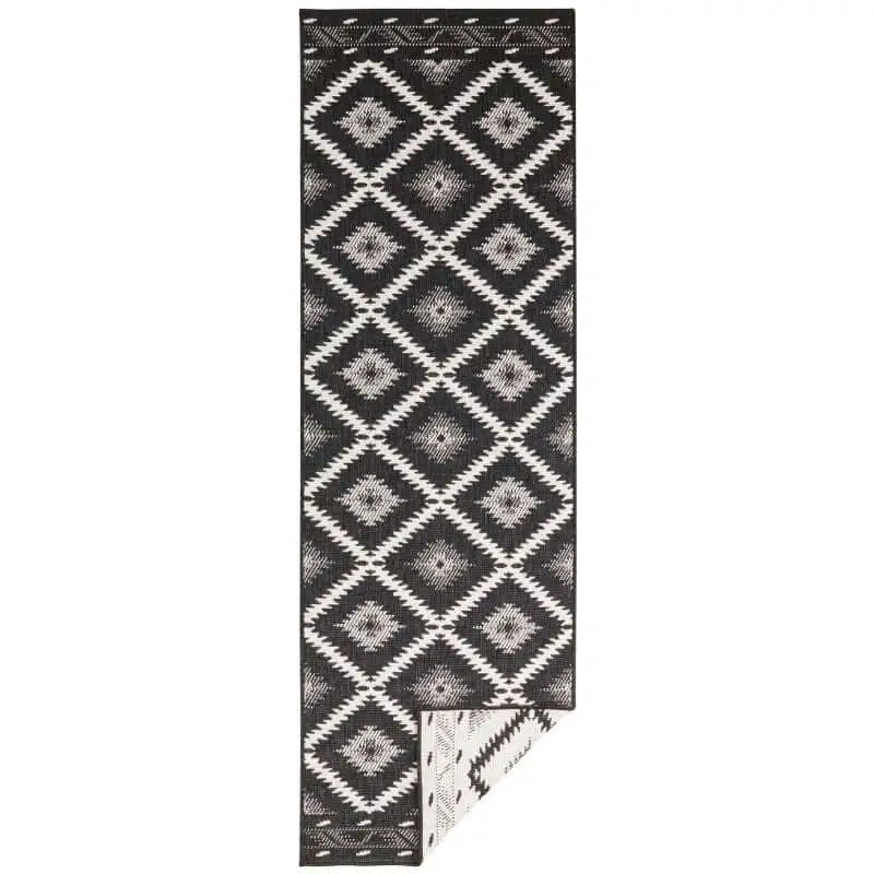 Malibu Reversible Indoor-Outdoor Rug Diamond Design - 80X250 cm / Black - Rugs